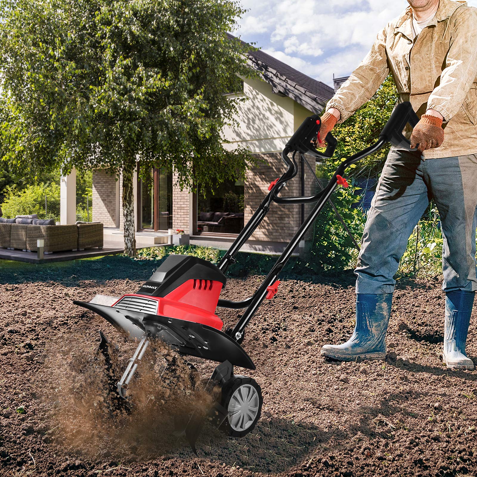 COSTWAY Motoazada Eléctrica Ancho de Trabajo de 43cm /6 Cuchillas /1500W / Profundidad de Trabajo de 22cm / 400 RPM para Jardín (Ancho 43cm)