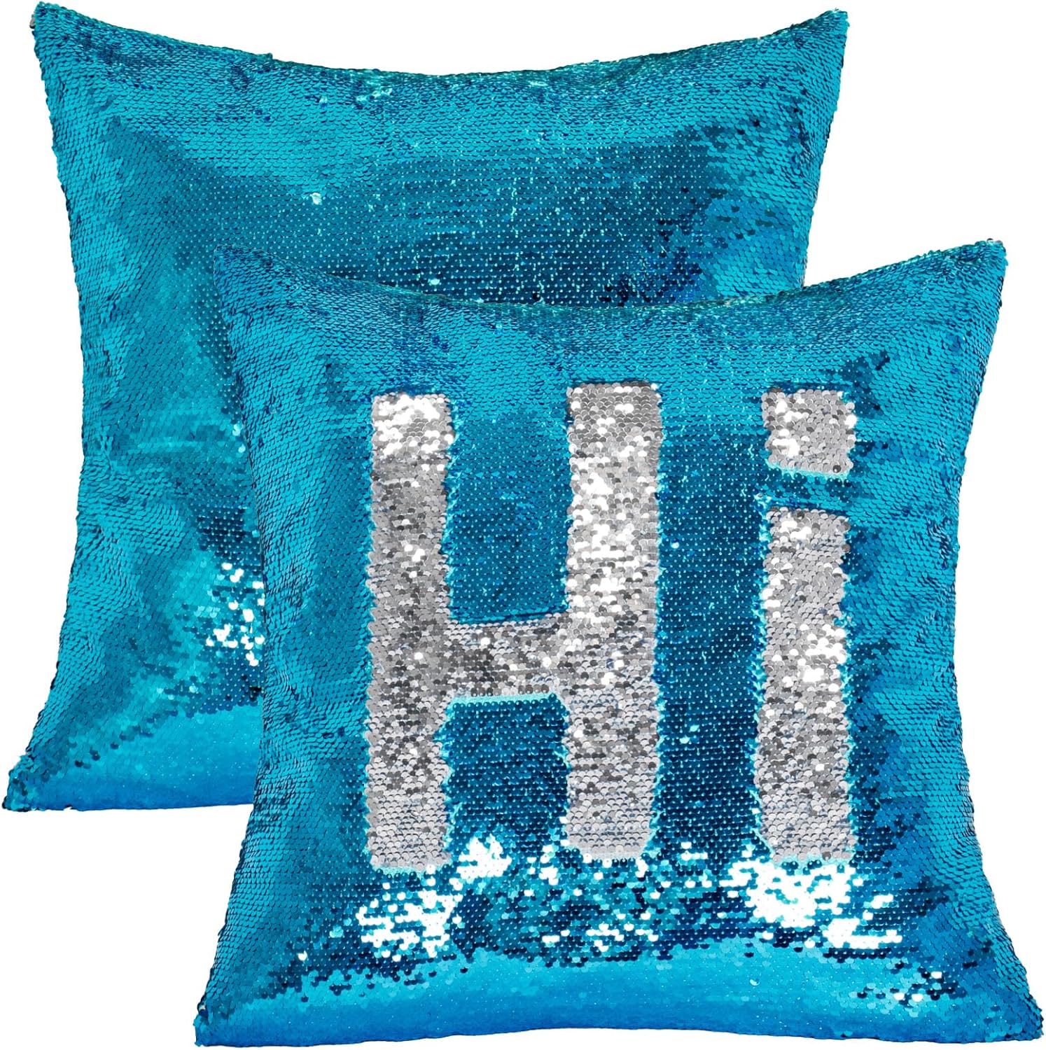 DUOBAO 20x20 Inch Reversible Mermaid Sequin Throw Pillow Covers Turquoise to Silver, Pack of 2, Magic Sequins for Chair, Sofa, Bedroom, and Kitchen Decor