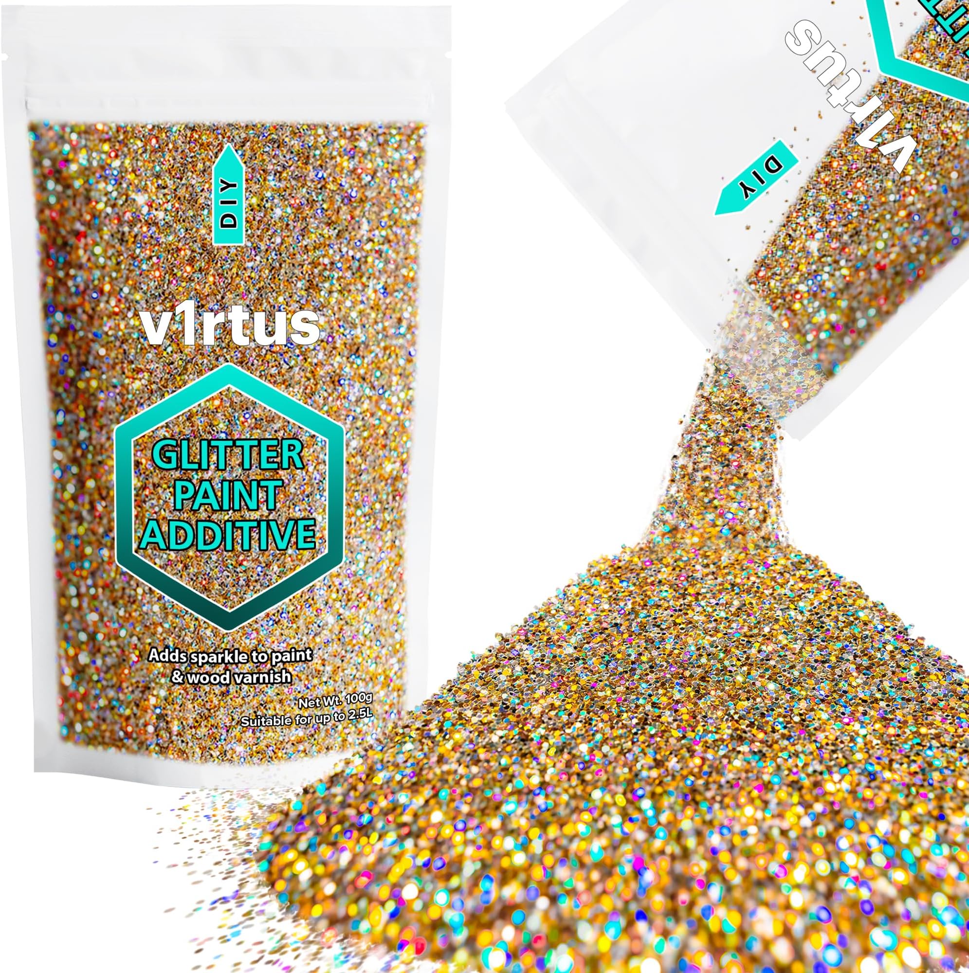 Gold Silver Holographic Glitter Paint Additive 100g | Sparkle Glitter Paint for Walls Interior Exterior, v1rtus