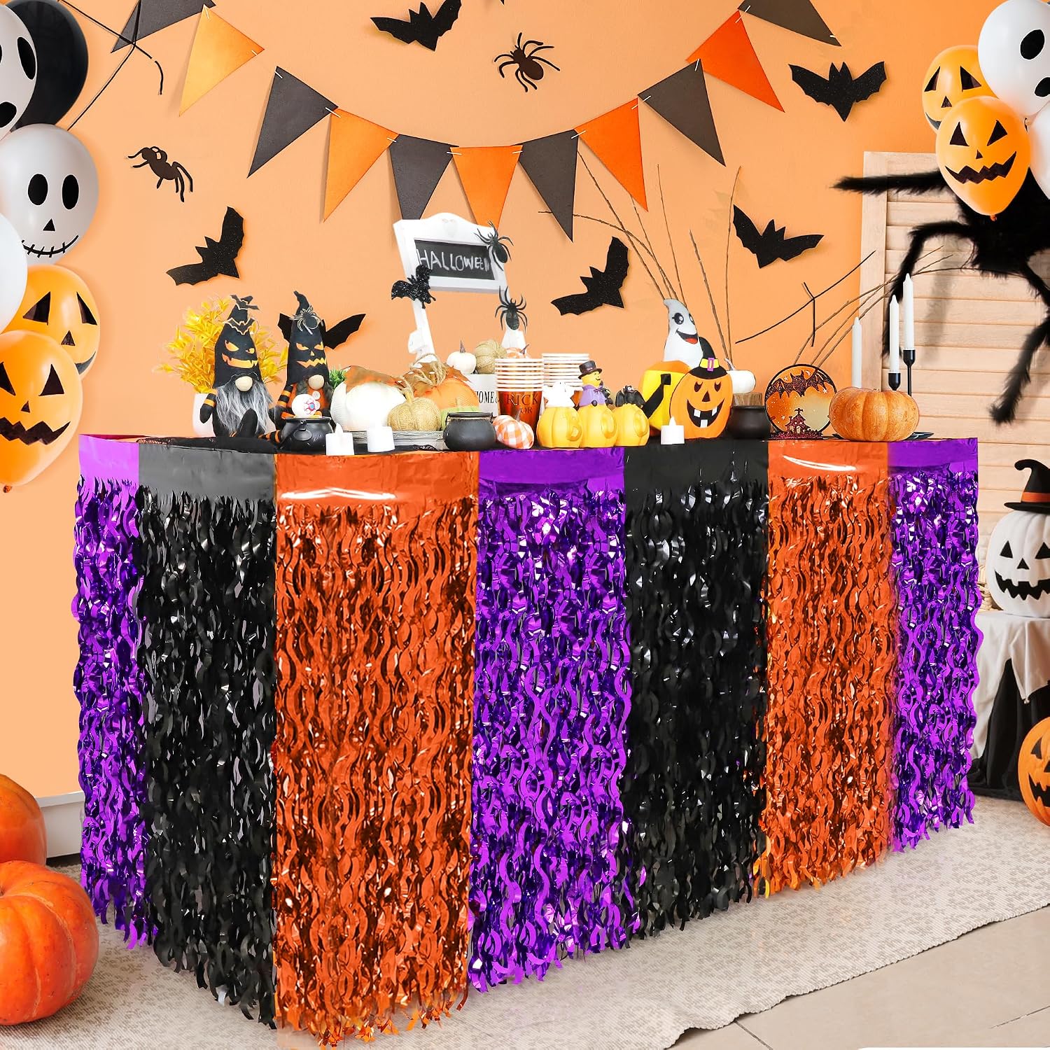 Halloween Party Decorations, 2Pack Metallic Tinsel Foil Fringe Table Skirts