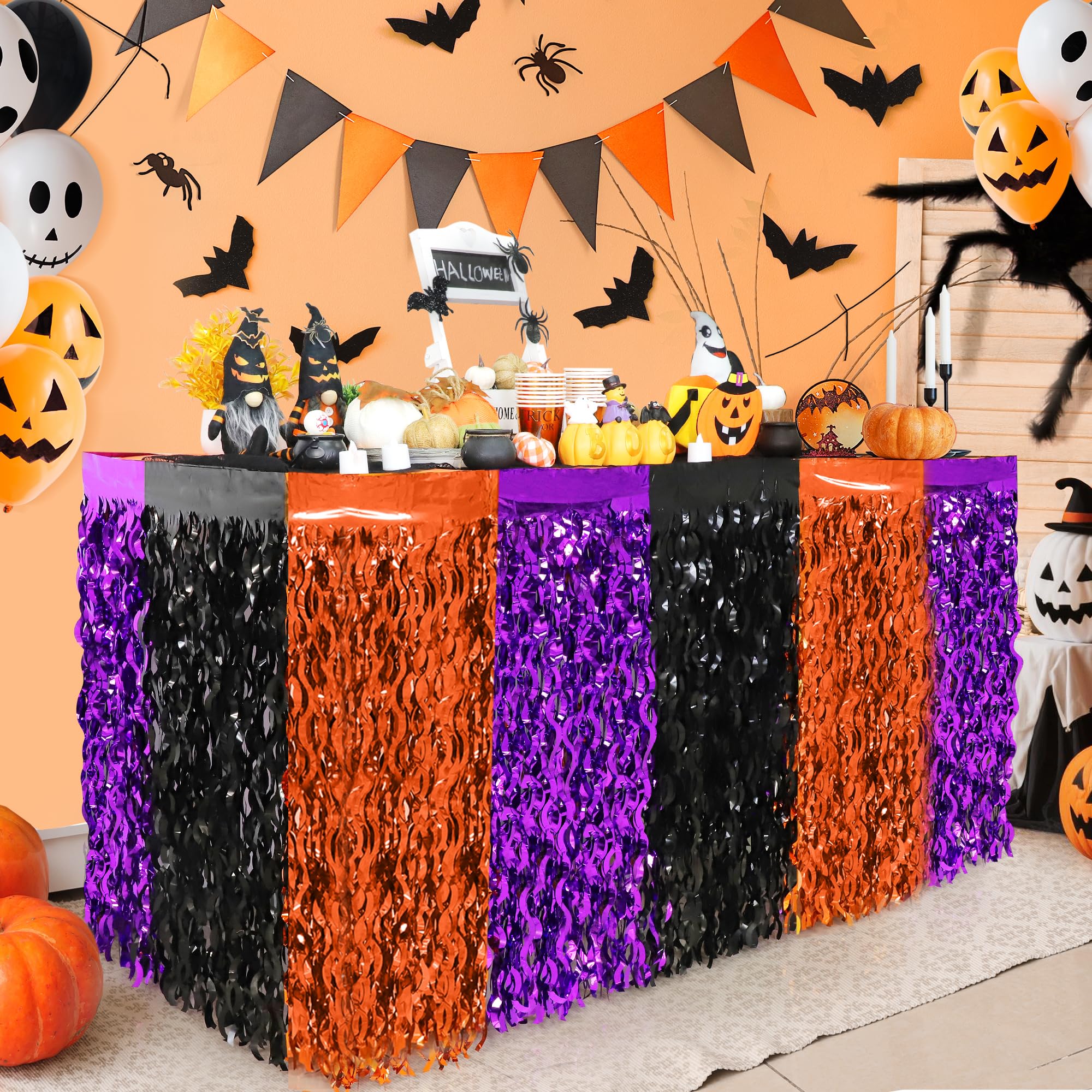 Halloween Party Decorations, 2Pack Metallic Tinsel Foil Fringe Table Skirts