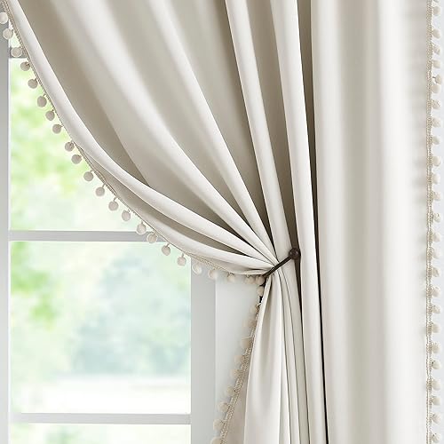 Miniatura 2 de Jubilantex Cortinas opacas beige 99% opacas para tratamiento de ventanas, 95 pulgadas de largo con ojales que reducen el ruido, 2 paneles para