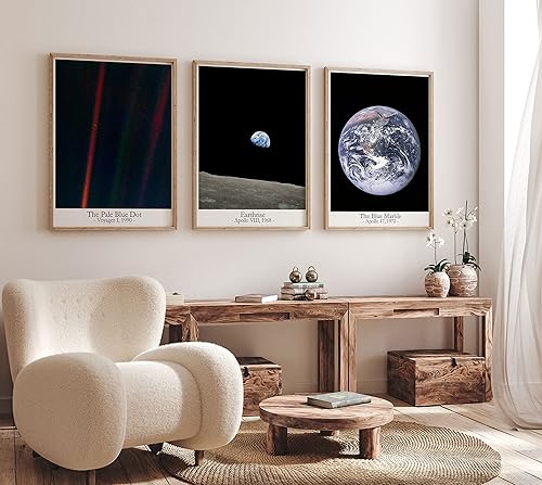 Miniatura 8 de Arte de pared del espacio de la Tierra, póster de mármol con lunares azul pálido para decoración de dormitorio con temática de la tierra, póster de