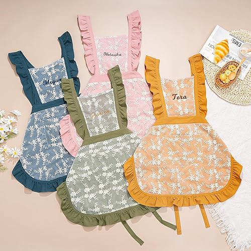 Miniatura 6 de Delantal vintage para mujer con bolsillos, delantal personalizado con volantes para cocinar, hornear, limpiar, jardinería