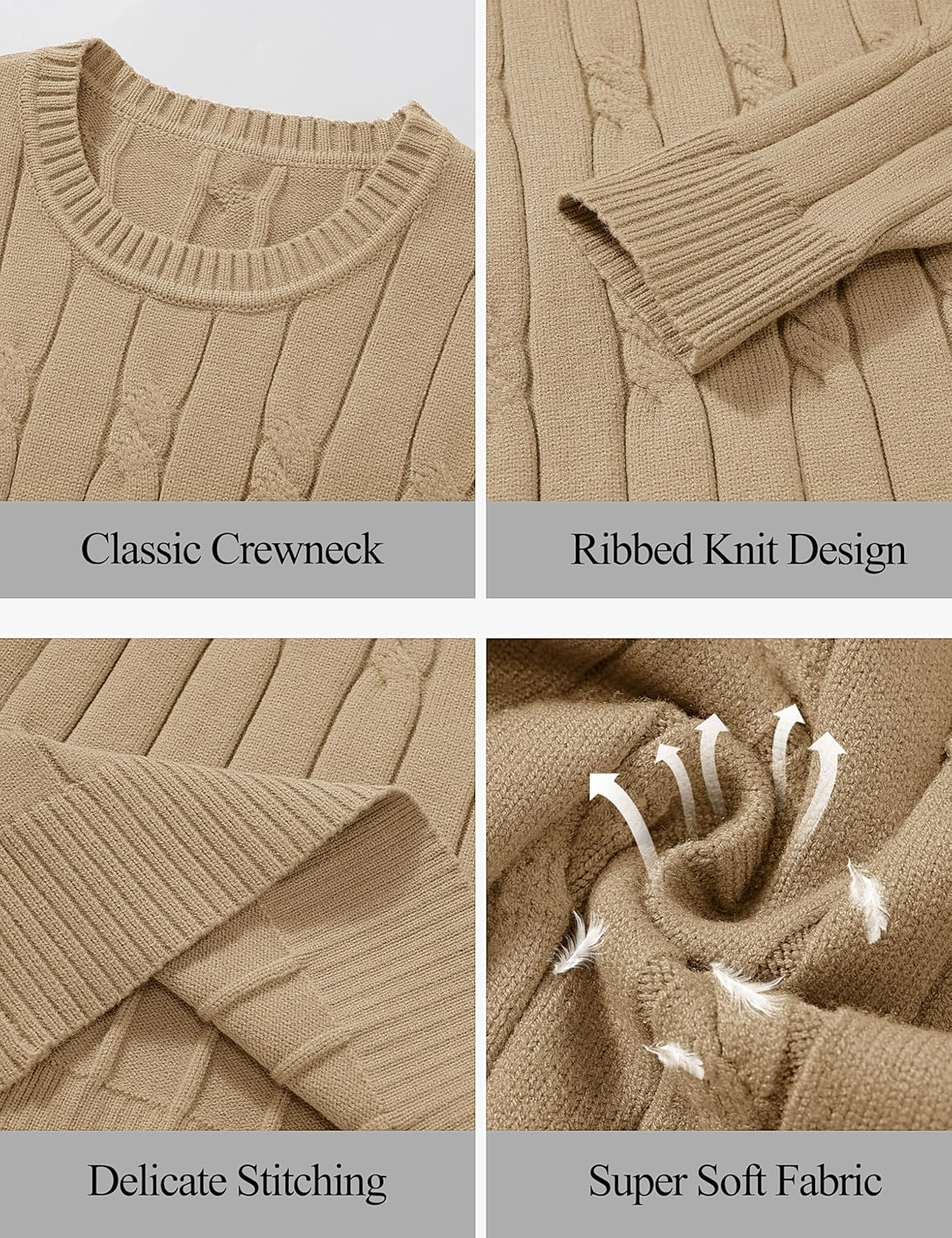 Cotrasen Men's Crewneck Sweater Cable Knit Pullover Sweater Casual Long Sleeve Twist Textured Sweaters - Image 6