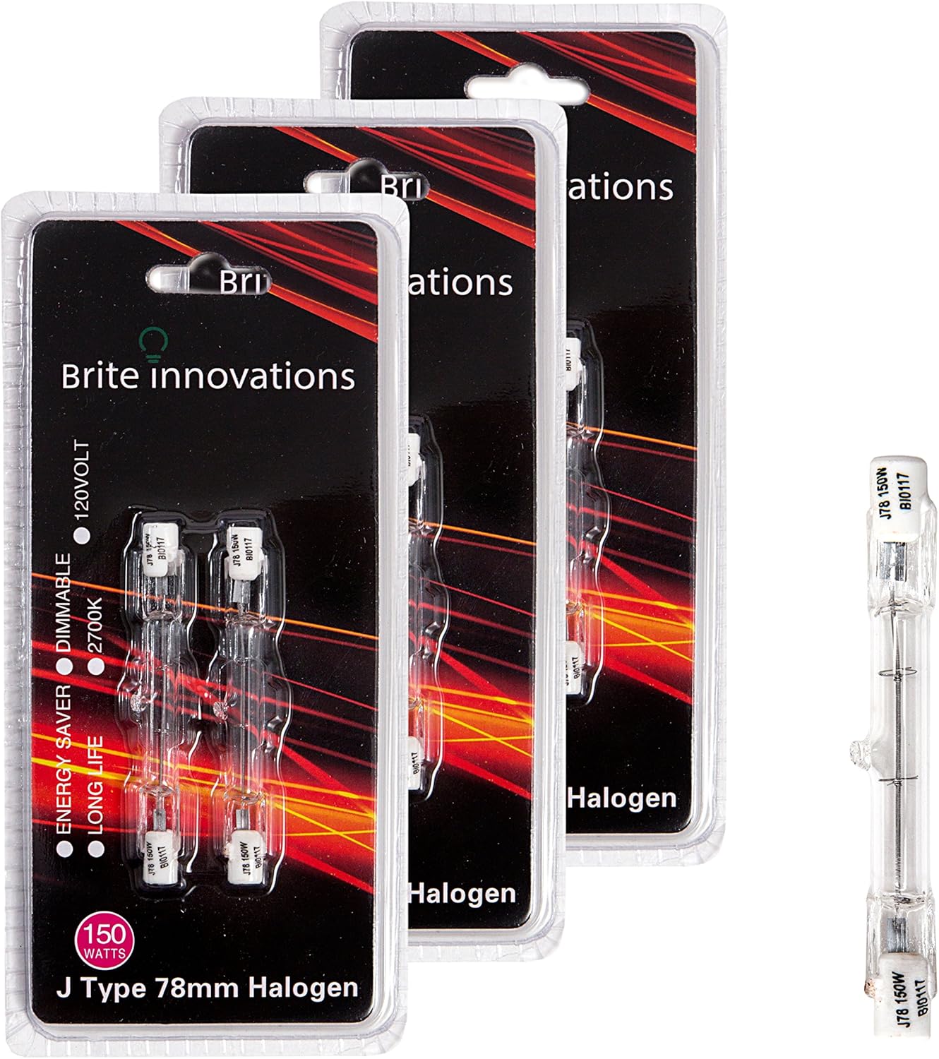 Brite Innovations Double Ended J Type Halogen Bulbs 78mm, 150 Watts