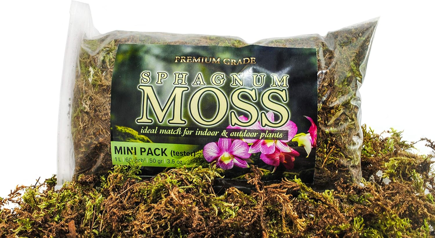 My Happy Snails Organic Green Sphagnum Moss for Orchids, Indoor and Outdoor Plants - Dried for Decorative Gardening (Large Pack - 10 litres / 500 gr / 35 oz)