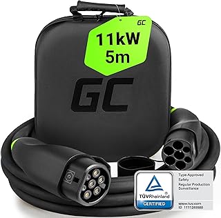 Green Cell GC Snap Typ 2 Ladekabel 11kW 5m 16A für EV Elektroautos Typ 2 auf Typ 2 3-Phasig TÜV Kompatibel mit Model Y 3 S X, ID.3, ID.4, Q4 e-tron, i4, iX1, 500e, Enyaq, EV6, EQA inkl Premium Koffer