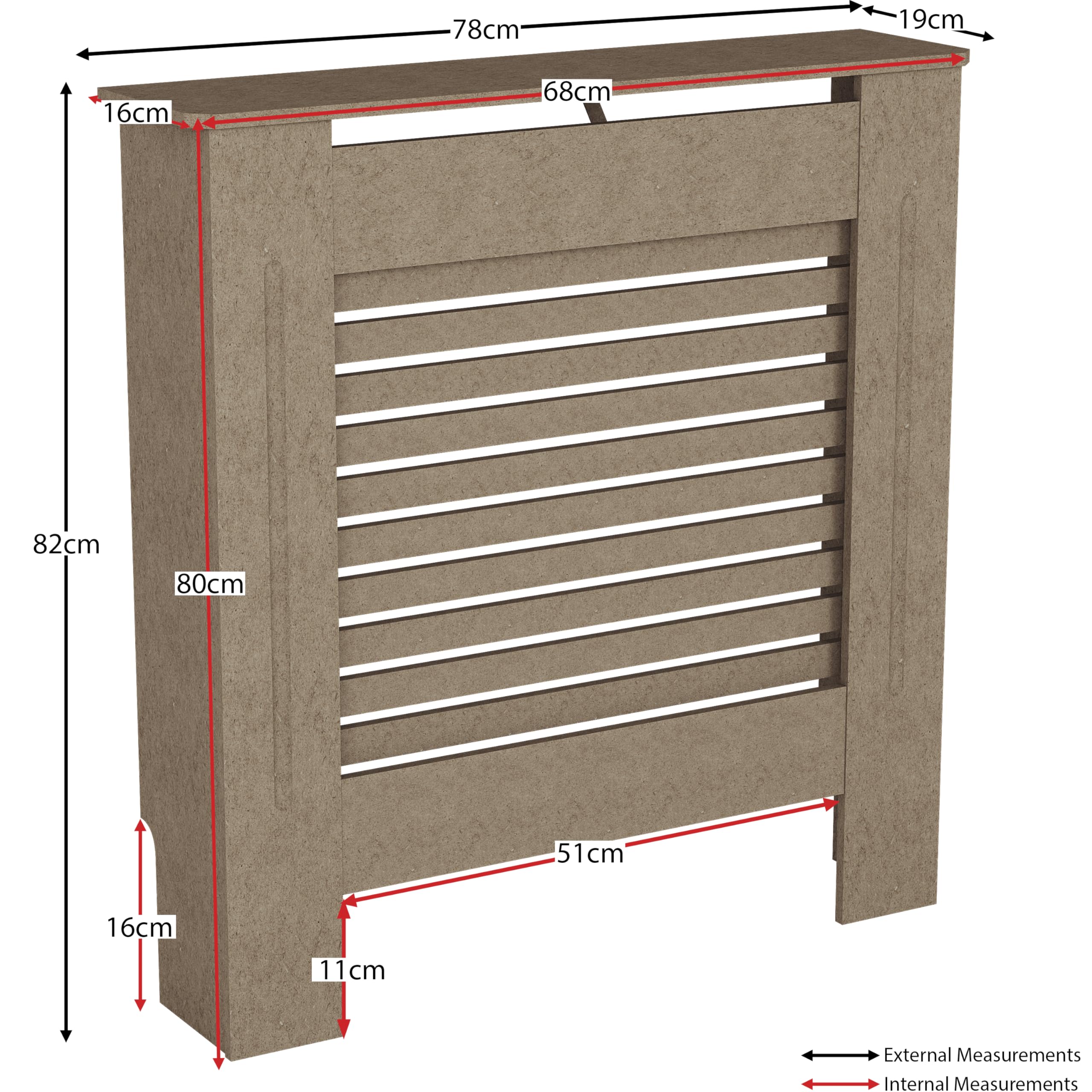 Vida Designs Milton Cubierta de radiador Unfinished - Pequeño - Lamas horizontales Modernas para Mejor circulación del Calor - H82xW78xD19cm - MDF sin Pintar para salón y Pasillo