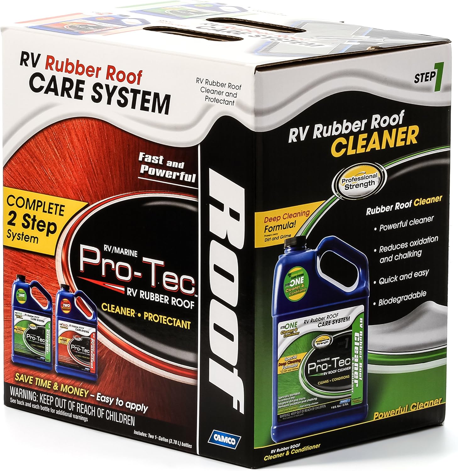 Camco Pro-Tec RV Rubber Roof Care System - Two Step Treatment Rids Dirt and Grime and Reduces Roof Chalking | Extends the Life of RV & Trailer Rubber Roofs - 2 Gallons (41453) : Automotive