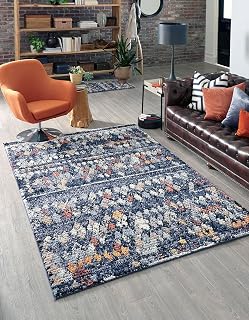 Rugs.com Morocco Collection Rug – 5' x 8' Navy Blue High-Pile Rug Perfect for Living Rooms, Large Dining Rooms, Open Floorplans