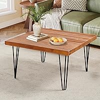 Vista 8 de Mesa de centro cuadrada de madera natural de 27 x 27 x 15 pulgadas de alto, mesas vintage de madera rústica para sala de estar, comedor, sofá