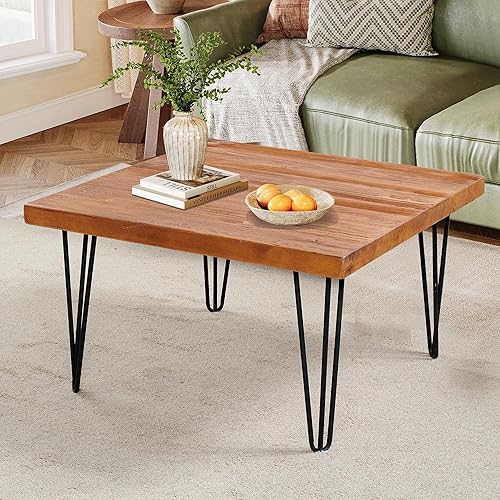 Miniatura 8 de Warmaxx Mesa de centro cuadrada de madera de pino recuperada, 27 x 27 x 15 pulgadas de alto, de madera rústica maciza, para sala de estar, mesa