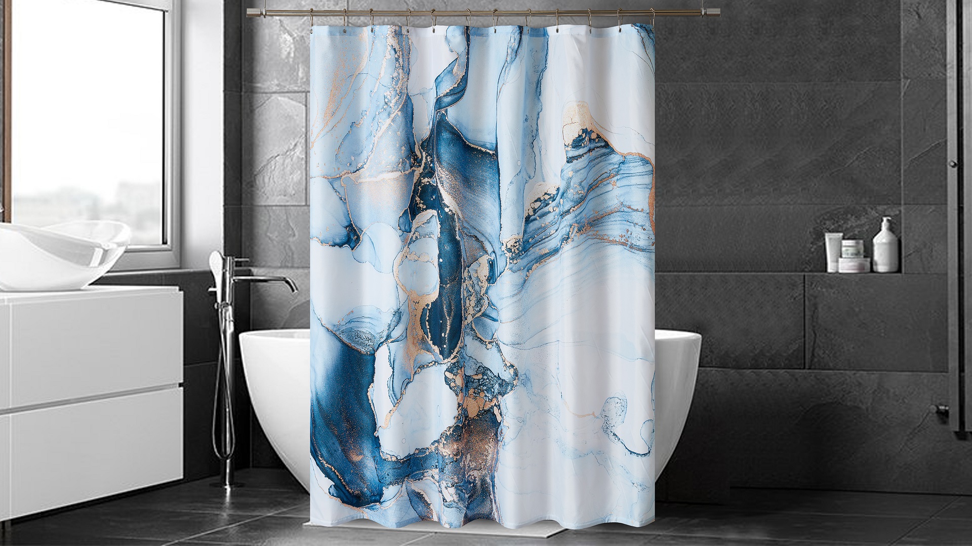 Modern Abstract Marble Shower Curtain - Waterproof Bathroom Decor 72x72 Inches