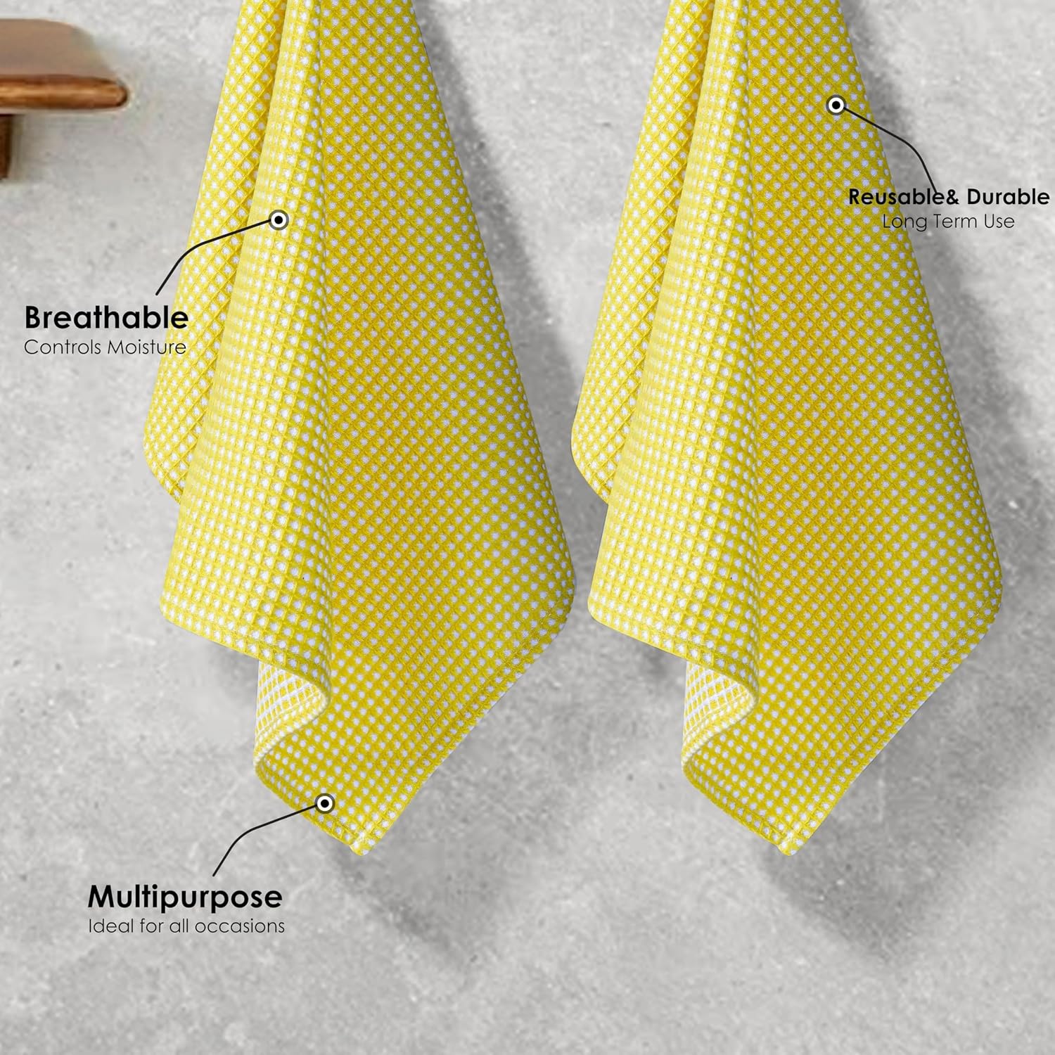Dual Waffle Weave Dish Cloth, 12 Pack, 12x12 Inch, 100% Cotton, Reversible, Super Absorbent, Quick Dry, Soft for Cleaning, Durable Dishcloth Set, Hand Dish Rag, Lemon Yellow image 4