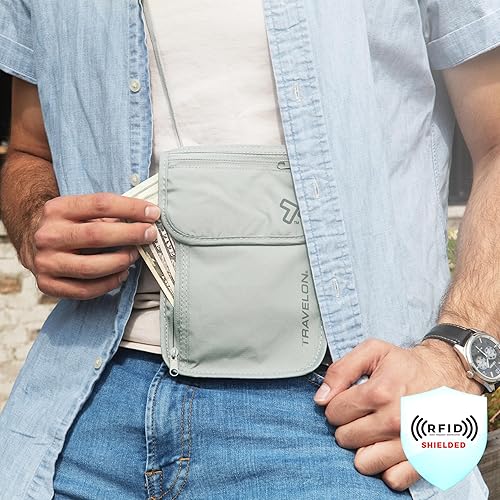 Miniatura 3 de Travelon Cartera de viaje con bolsa de cuello para ropa interior, Gris, Bolsa de cuello de ropa interior con bloqueo RFID