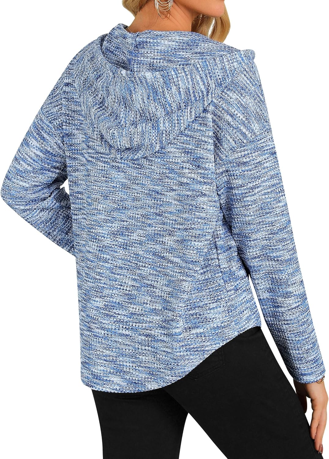 ZXZY Waffle Knit Tops for Women Casual Long Sleeve Button Hooded Sweatshirts Hoodies - Image 5