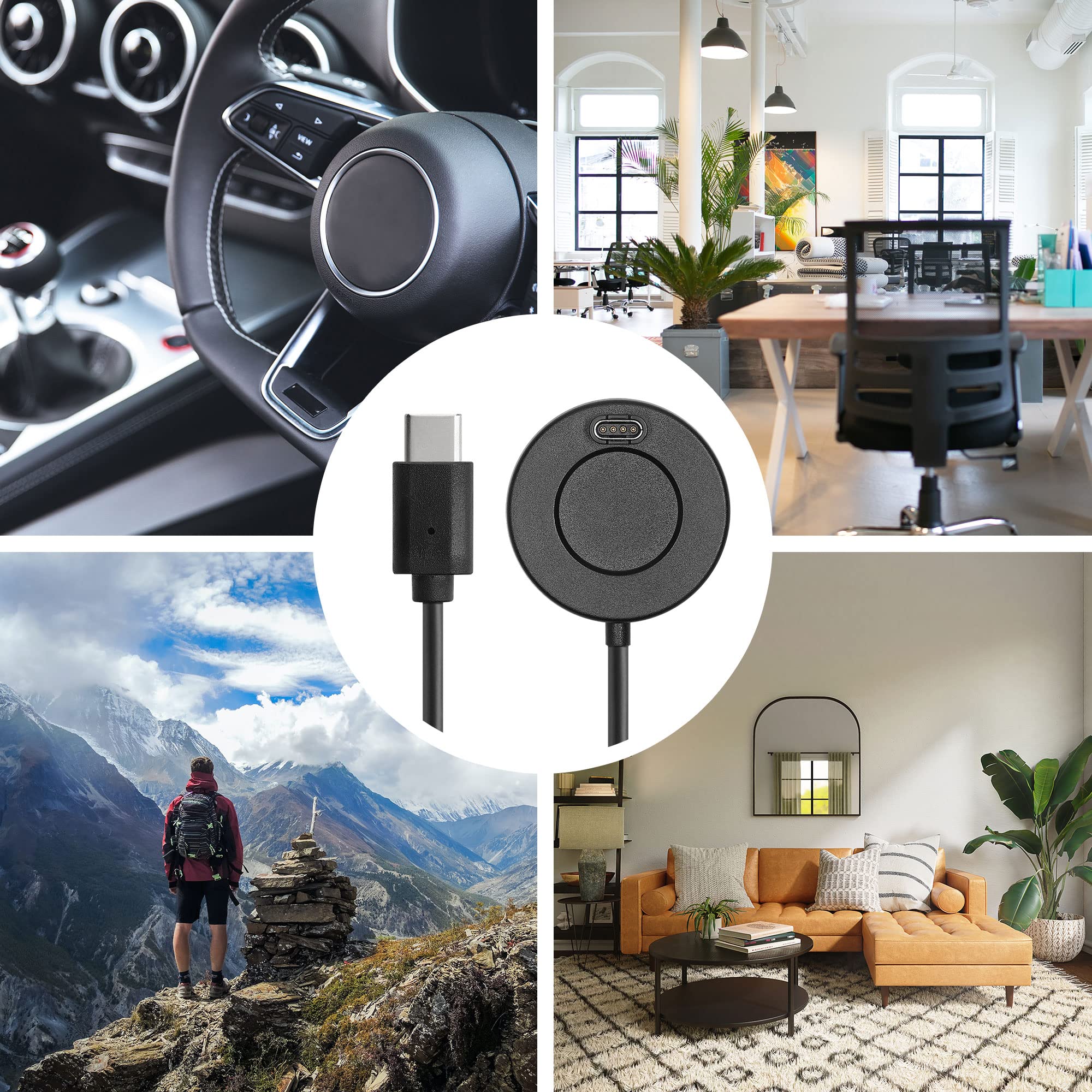 kwmobile Kabel USB kompatybilny z Garmin Venu Sq Music/Sq 2 / Venu 2 Plus/Fenix 7 / vivoactive 4 - zapasowy kabel typu C do ładowania - ładowarka fitness tracker smartwatch - czarny