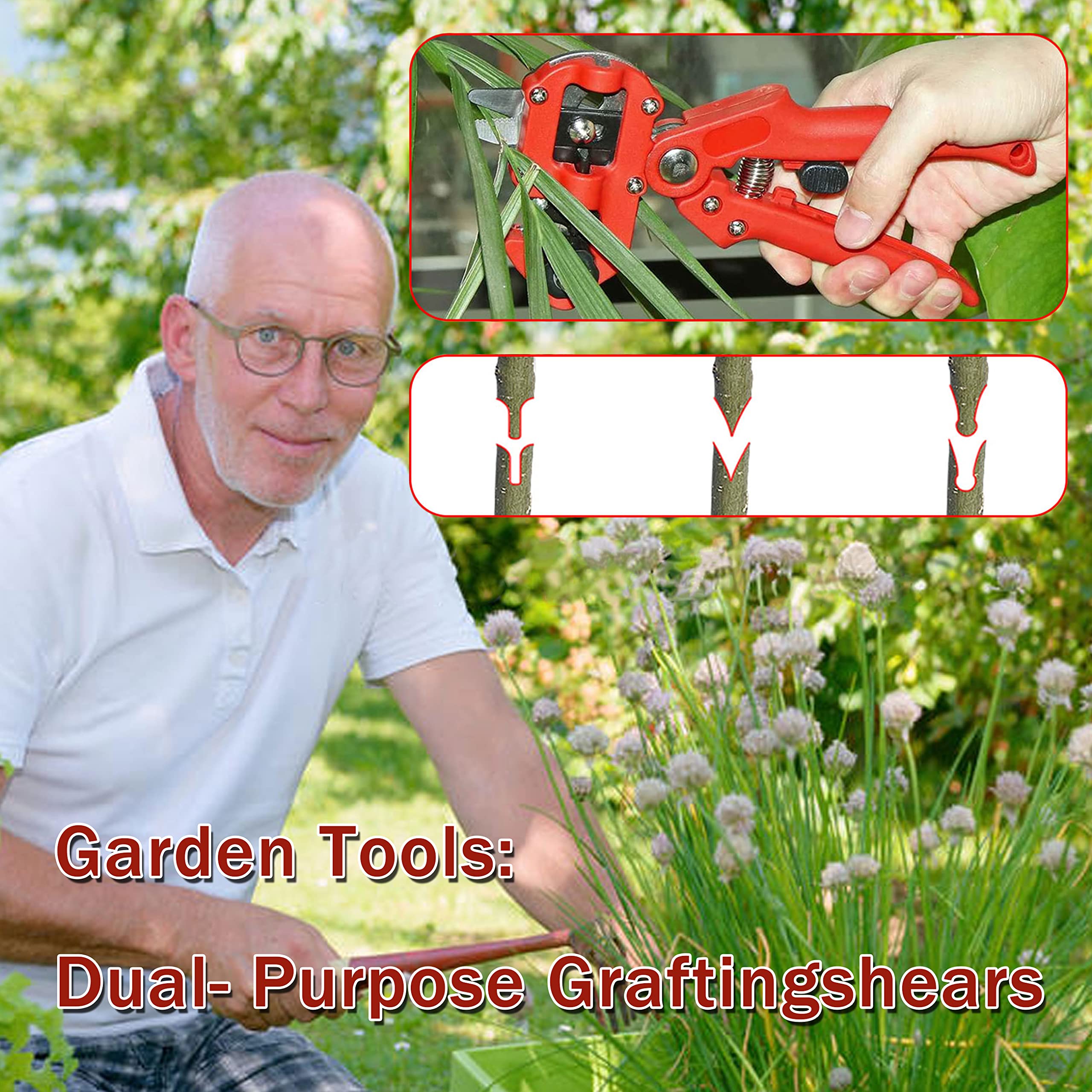 Forbici da Innesto Attrezzi del Giardino Potatura Cesoie Utensile Innesto, 2 in 1 Professionale Giardino Innesto Kit per Efficiente Potatura Innesto per Alberi da Frutto/Panta/Ramo,Rosso
