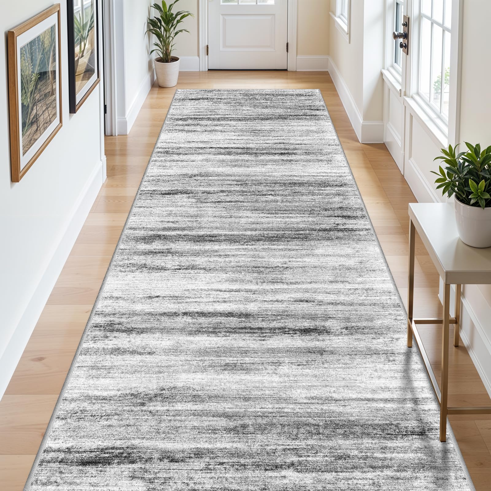 Photo 1 of ** HAS STAIN** 4x10 Wide Washable Runner Rug: Easy-to-Clean Runners for Hallway Entryway Kitchen Bedroom Living Room - Stain and Water Resistant Rugs with Non-Slip Backing - Soft Low-Pile Carpet Grey