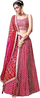 Women's Satin Embroidery Work Semi-Stitched Lehenga Choli With Dupatta-L105-Pink(Wedding-Bridal-Latest-Lehenga-Choli_Free Size)