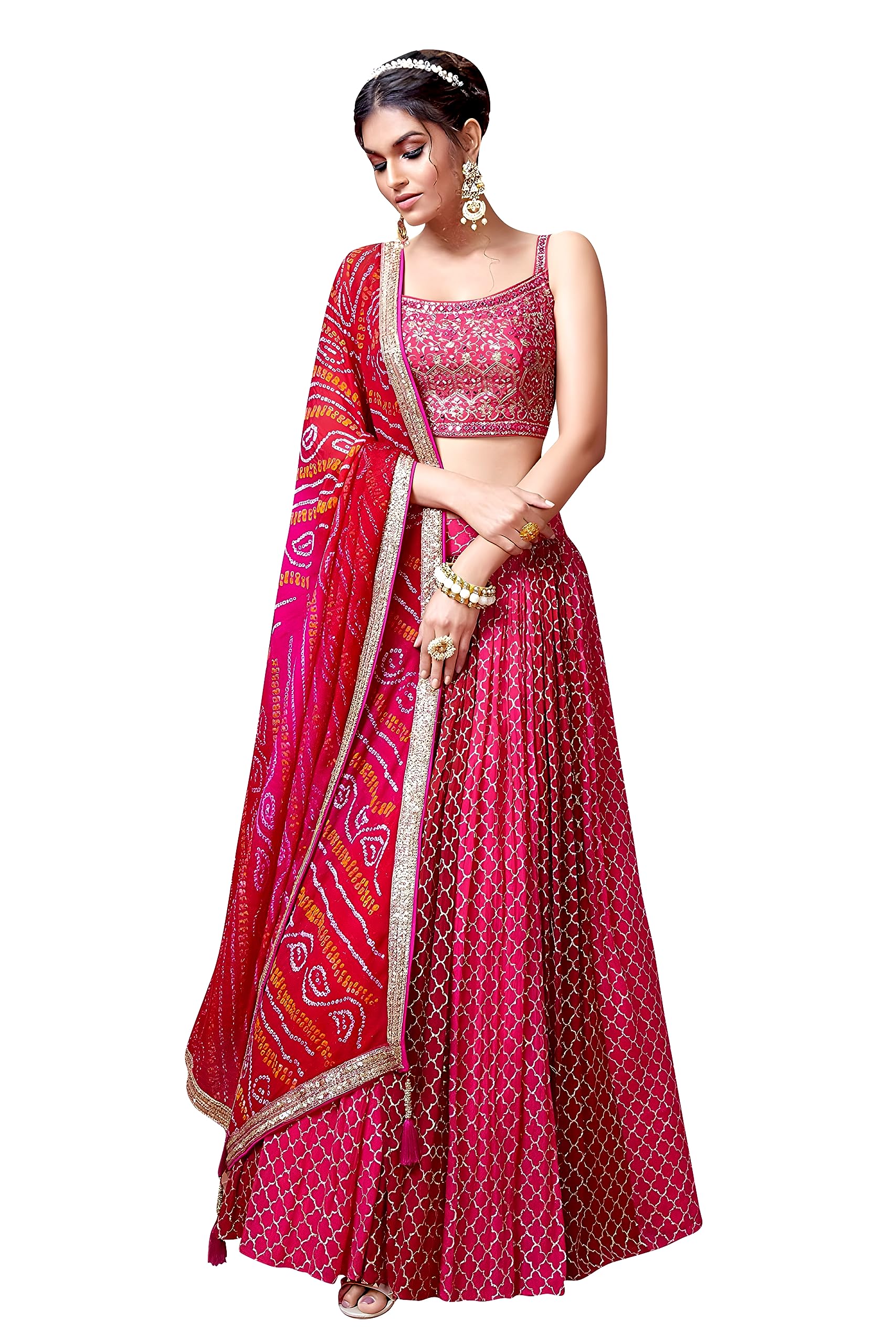 TRENDMALLSWomen's Satin Embroidery Work Semi-Stitched Lehenga Choli With Dupatta-L105-Pink(Wedding-Bridal-Latest-Lehenga-Choli_Free Size)