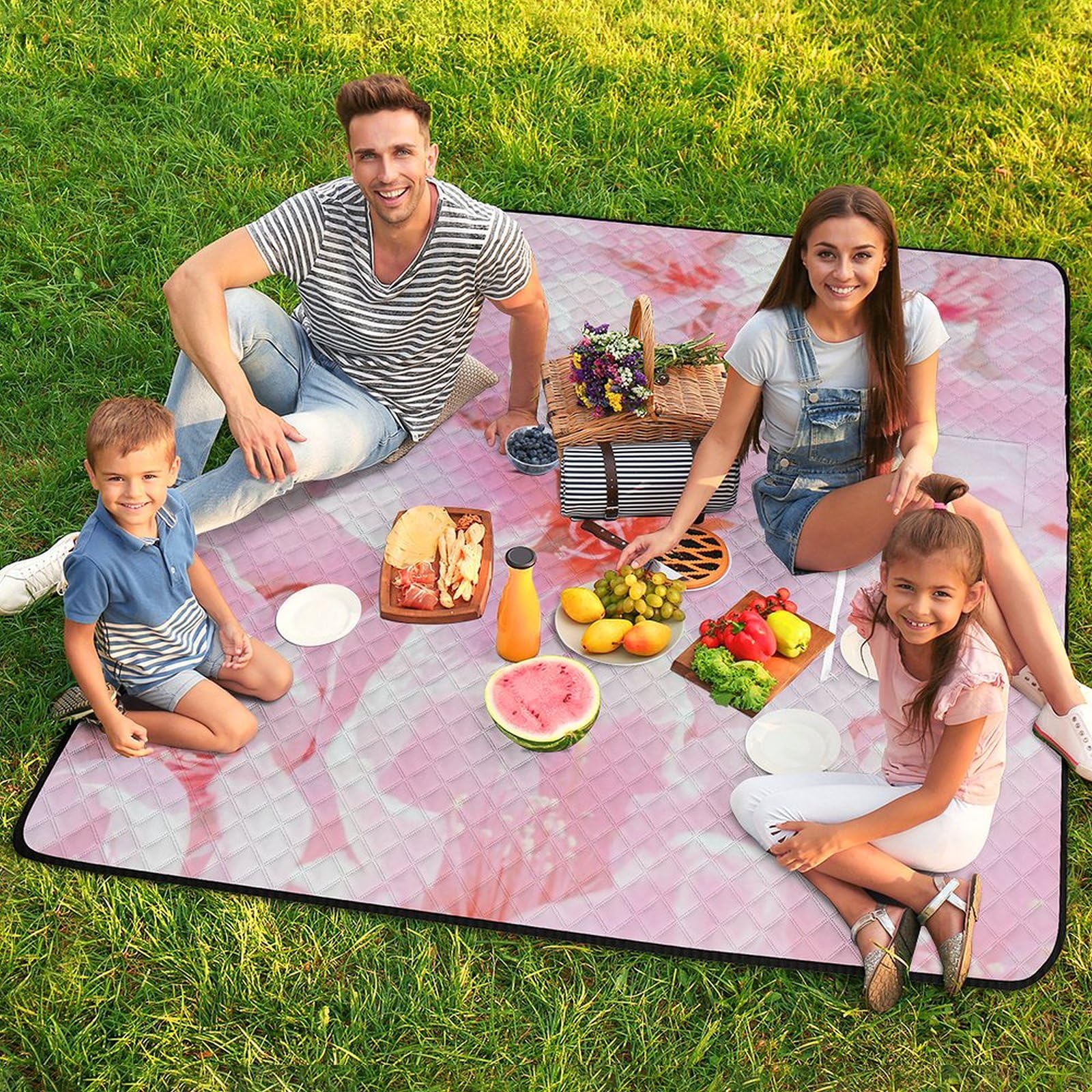 3D Stampa Fiore di pesca rosa Coperta Picnic Impermeabile Plaid Pic Nic Pieghevole Tappeto Pic Nic Per Pic-nic, Spiaggia, Campeggio, Parco, Giardino, Estate 200x200cm