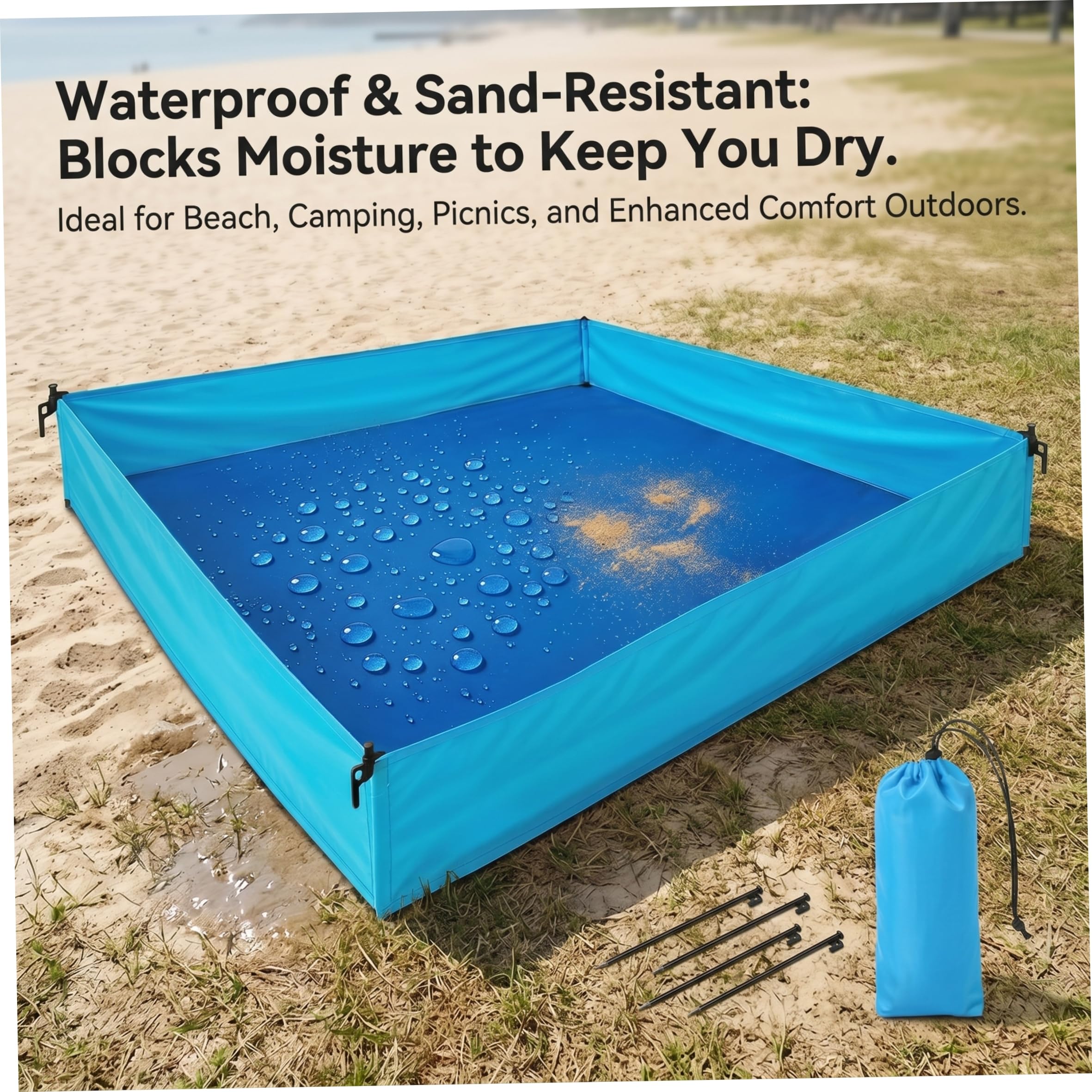 Box da spiaggia per bambino, Box da esterno per bambino, Coperta da spiaggia pieghevole con superficie impermeabile, Blu, 72, 83x57, 09x9, 84 pollici