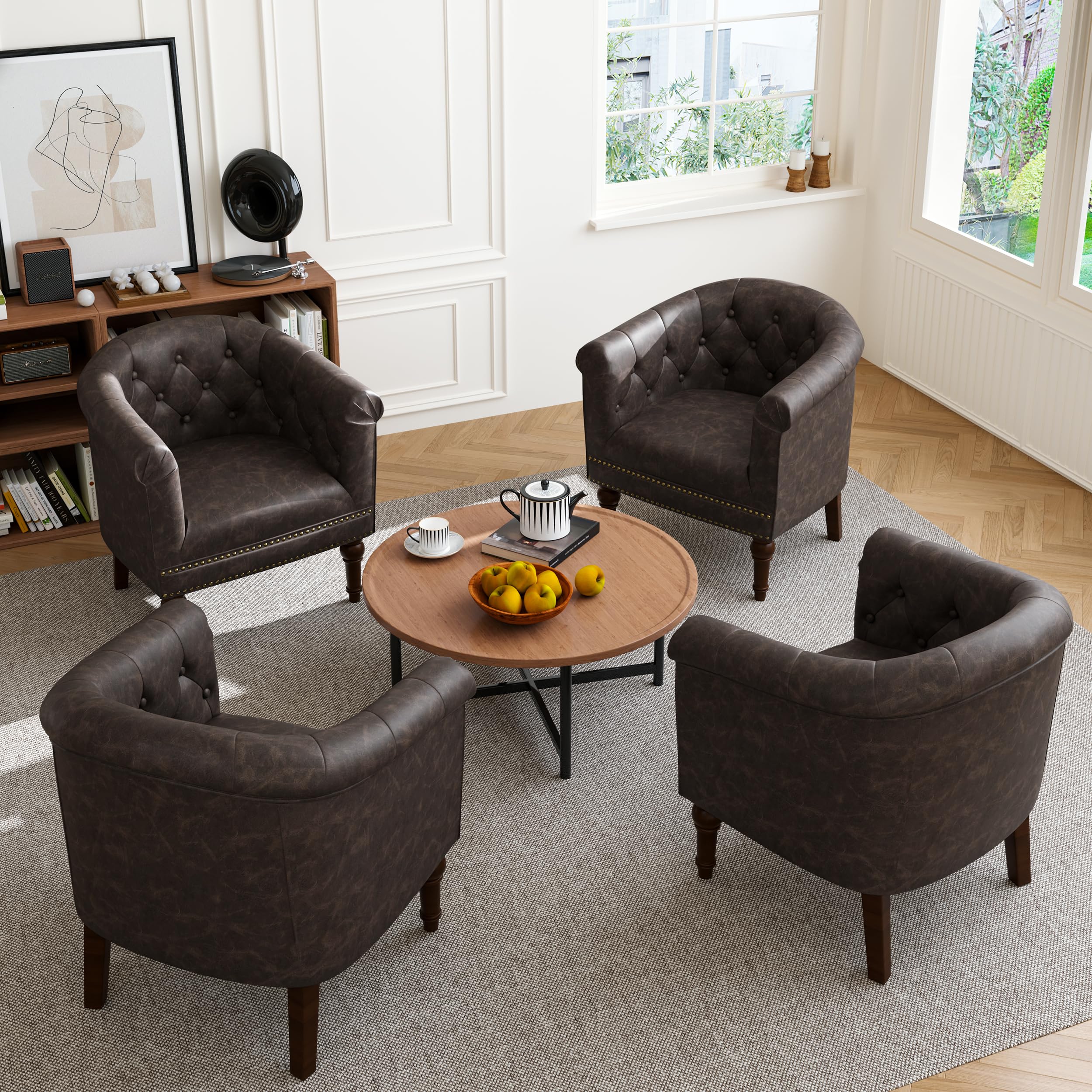 DREAMSIDEA Faux Leather Barrel Chair Set of 4