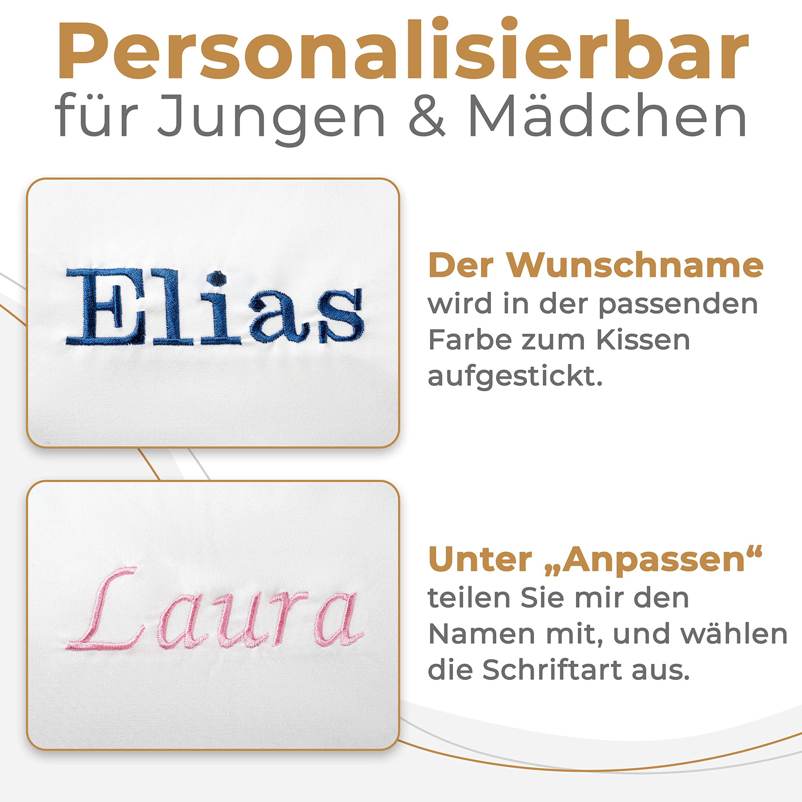 FADENZAUBER Babykissen personalisierbar mit Namen 50x50 cm für Jungs/Mädels