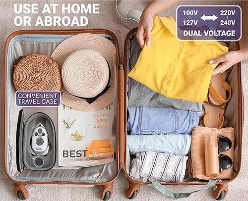 Miniatura 6 de The Quilted Bear Mini plancha  Mini plancha de vapor ligera con placa base de suela de cerámica y medidor de temperatura para uso como plancha de