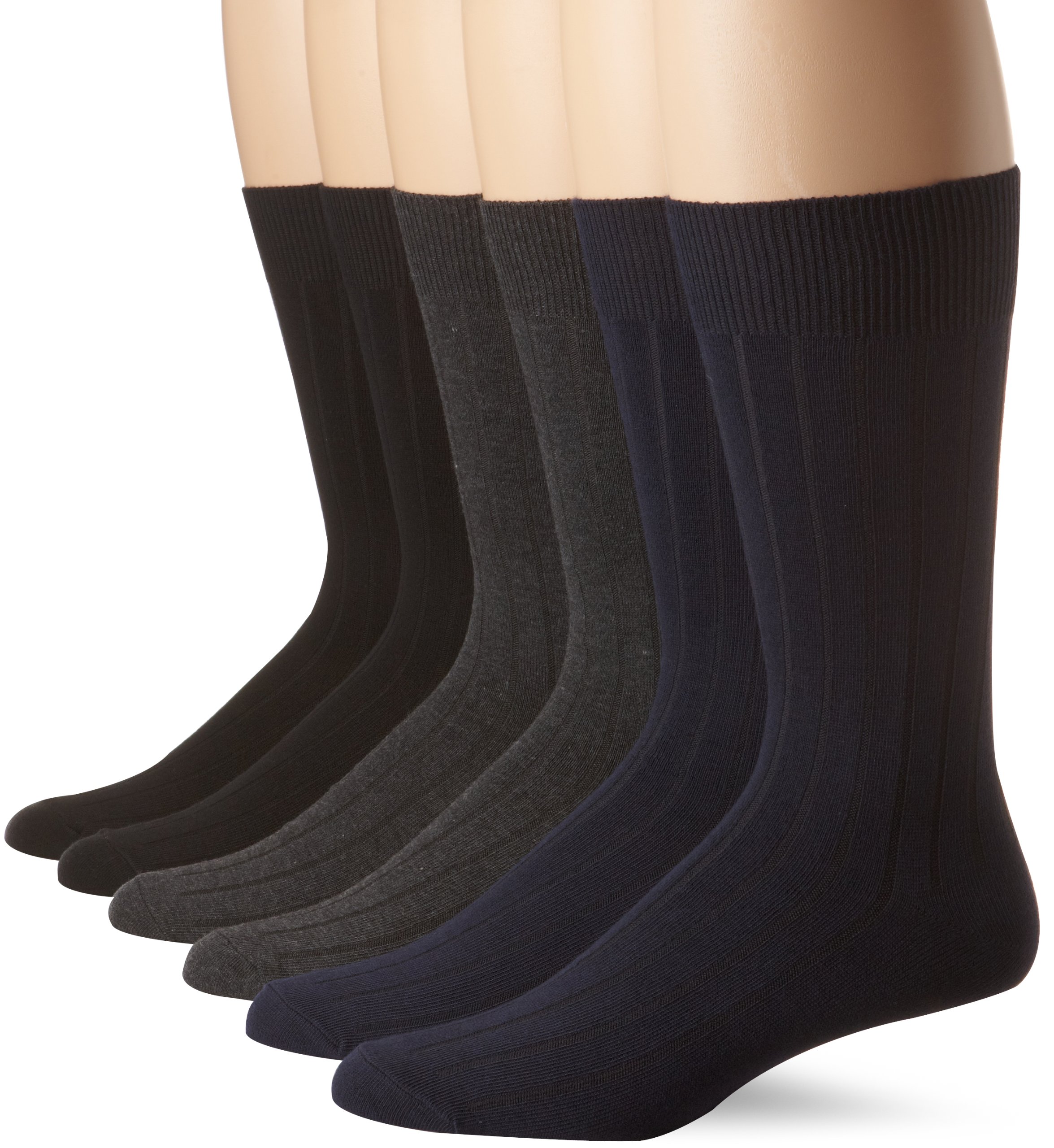 Kenneth Cole Men's Cotton Rib Black Dress 6 Pack