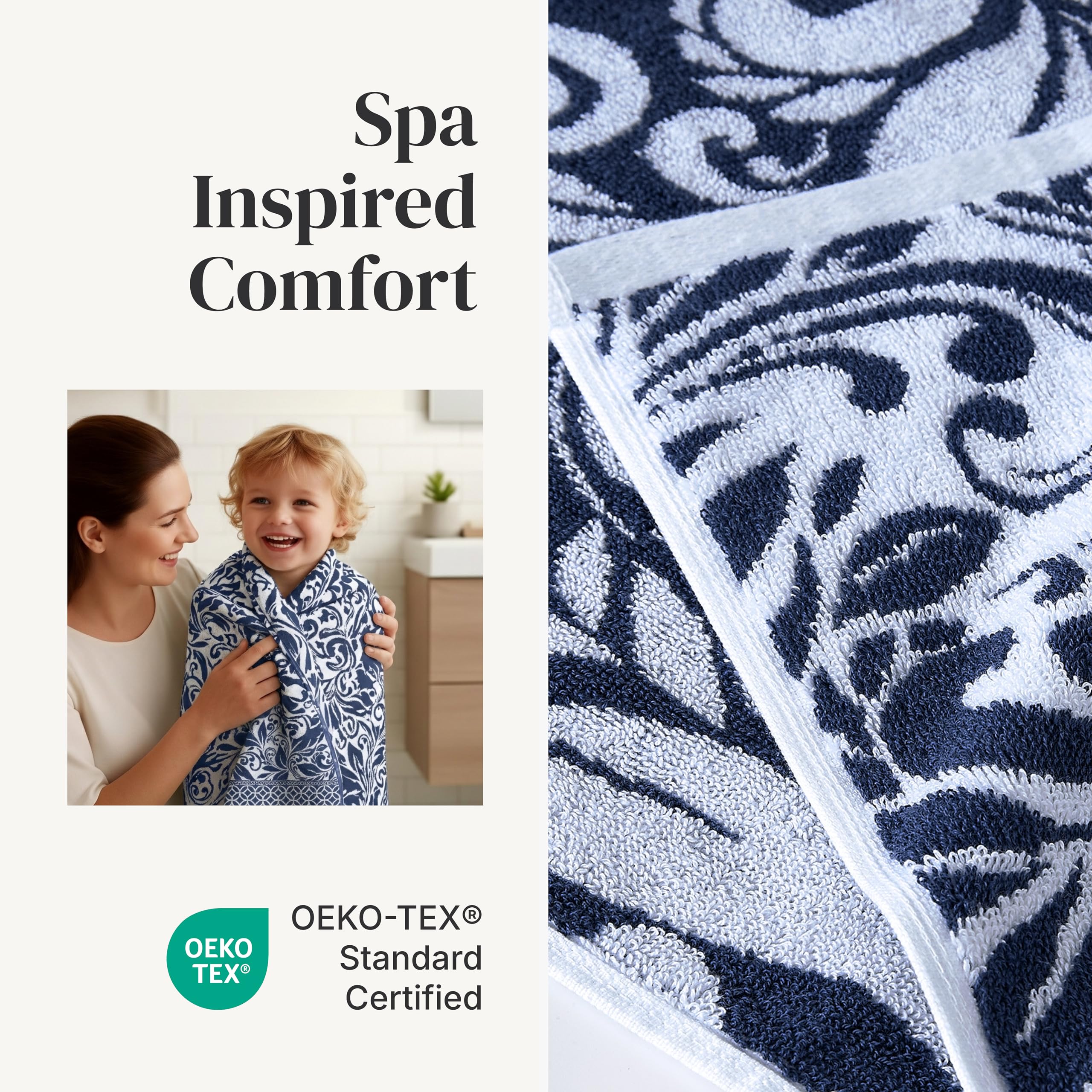 Modern Threads Trefoil Filigranes 6-teiliges wendbares garngefärbtes Jacquard-Handtuch-Set, Badetücher, Handtücher und Waschlappen, super saugfähig und schnell trocknend, 100% gekämmte Baumwolle