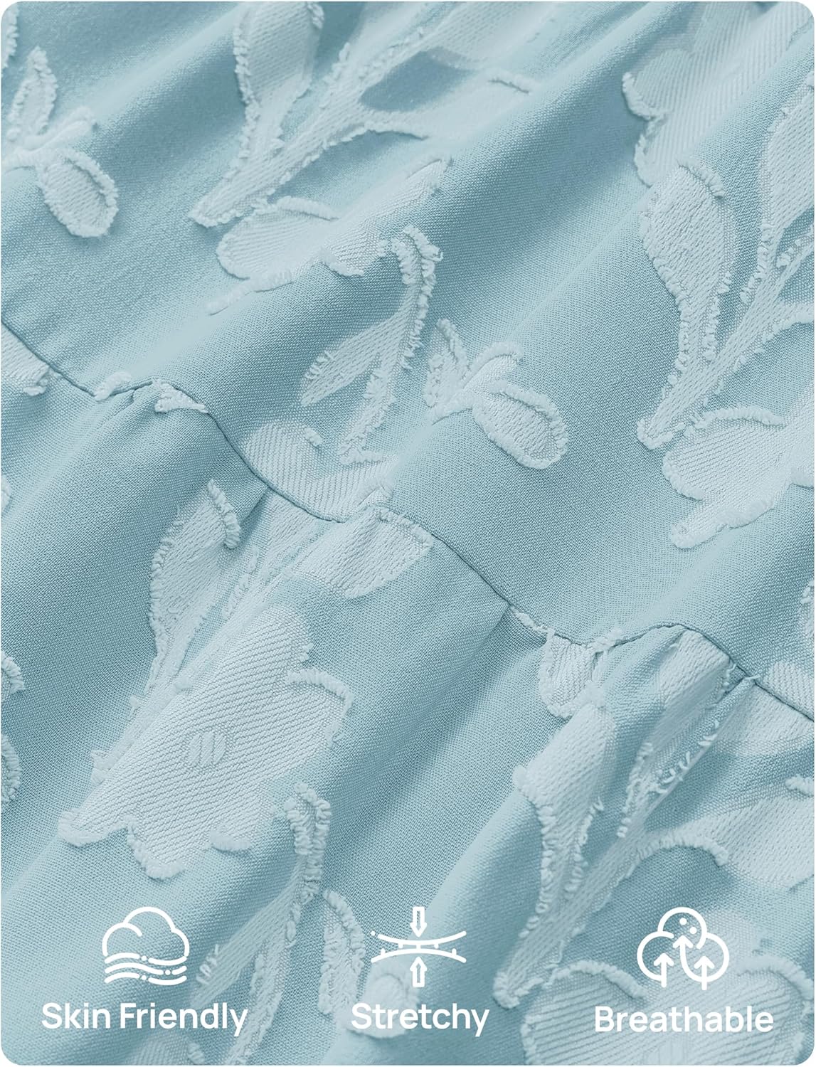 ZESICA Women's Summer Boho Floral Midi Dress 2026 Casual Flutter Short Sleeve Crewneck Smocked Flowy Beach Long Dresses - Image 7