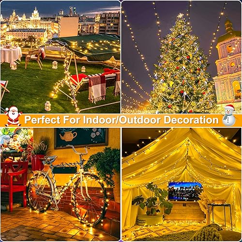 Miniatura 6 de Paquete de 2 luces de Navidad para exteriores, total de 200 pies, 600 luces LED para árbol de Navidad con 8 modos, impermeables, tira de luces