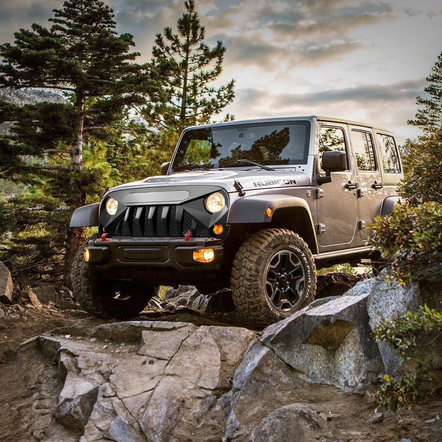 AM AMERICAN MODIFIED Gladiator Vader Easy Installation Front Grille Cover Compatible with Jeep Wrangler 2007 to 2018, JK/JKU, Rubicon, and Sahara Sport, Matte Black