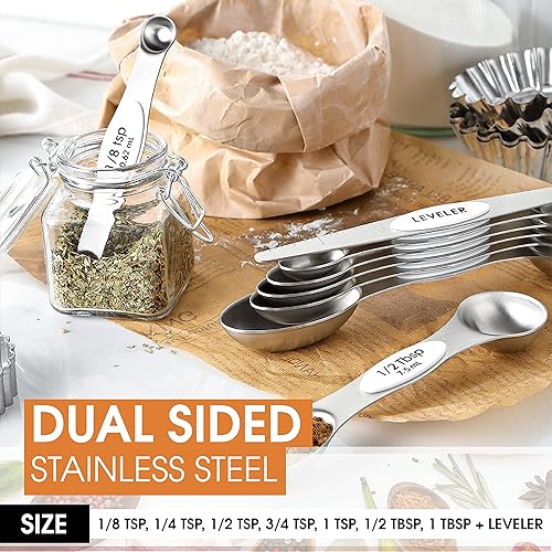 Miniatura 6 de Spring Chef Stai3nless - Vasos medidores magnéticos de acero, juego de 7, cucharas medidoras negras y magnéticas, juego de 8, color blanco, paquete