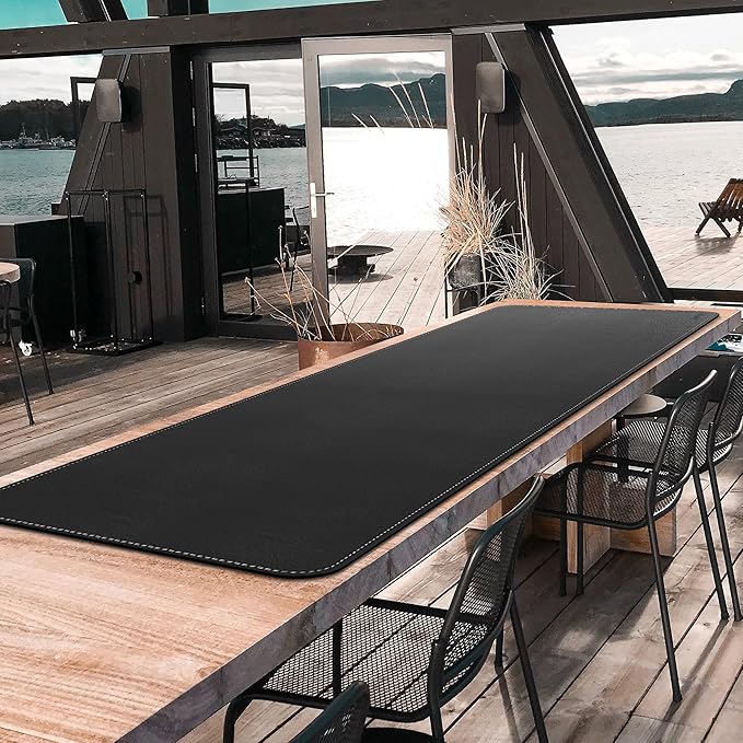 CENNBIE Alfombrilla de Escritorio de Cuero Sintético 180x50 cm Negra miniatura 2