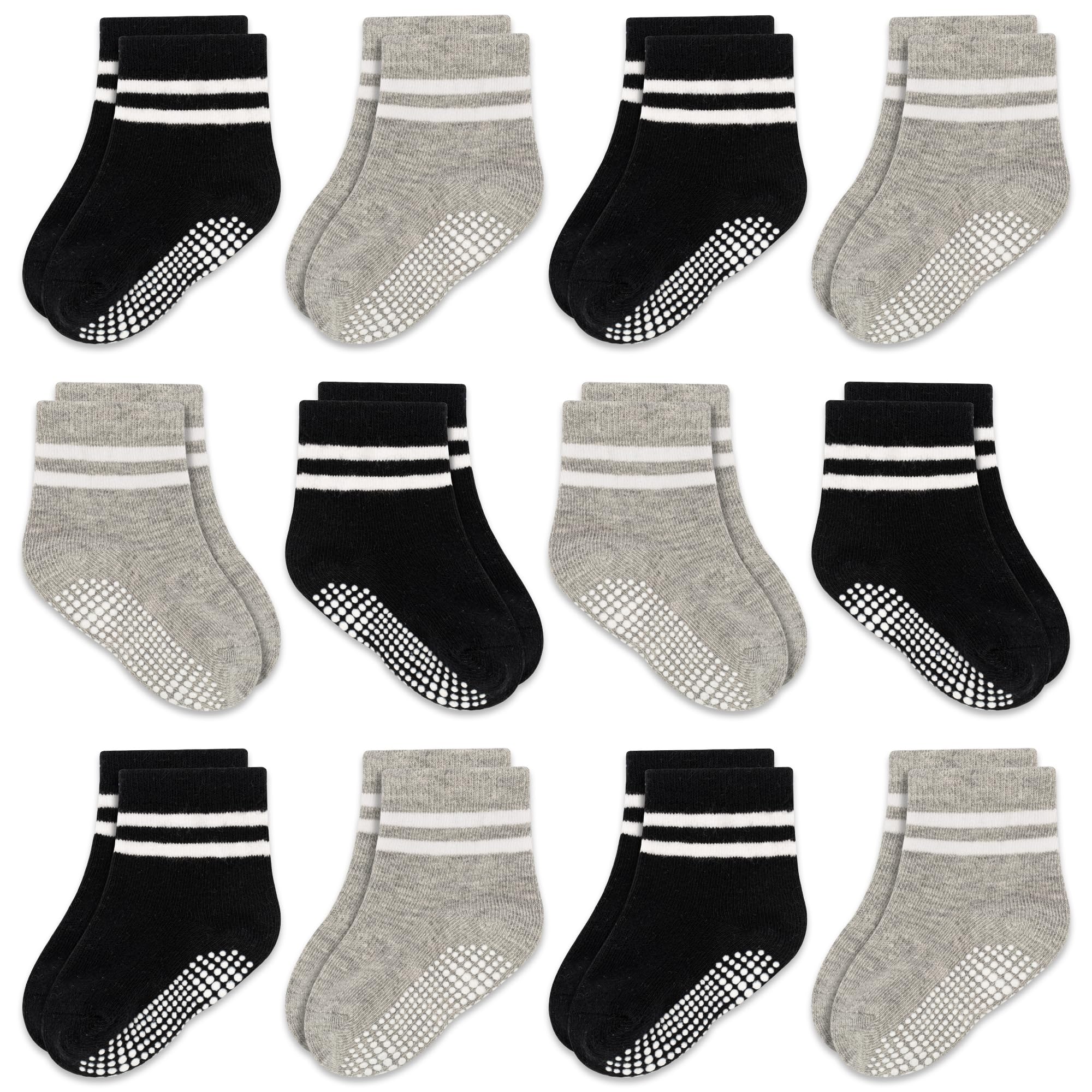 Baby Toddler Non Slip Socks 12 Pairs Newborn Socks with Grip Toddler Grip Socks Anti Slip Crew Socks for 0-7 Years Boys Girls