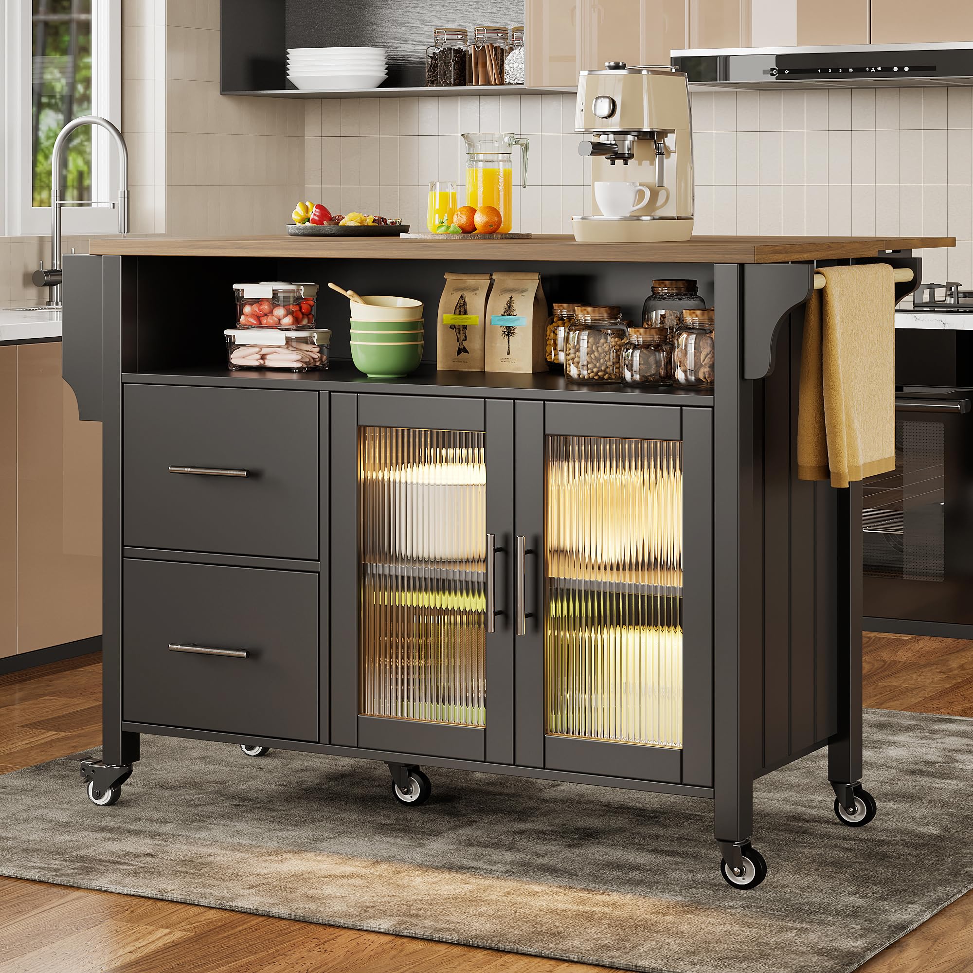 Wyspa kuchenna z MDF, do kuchni i jadalni, czarna, 139 x 40 x 94,5 cm