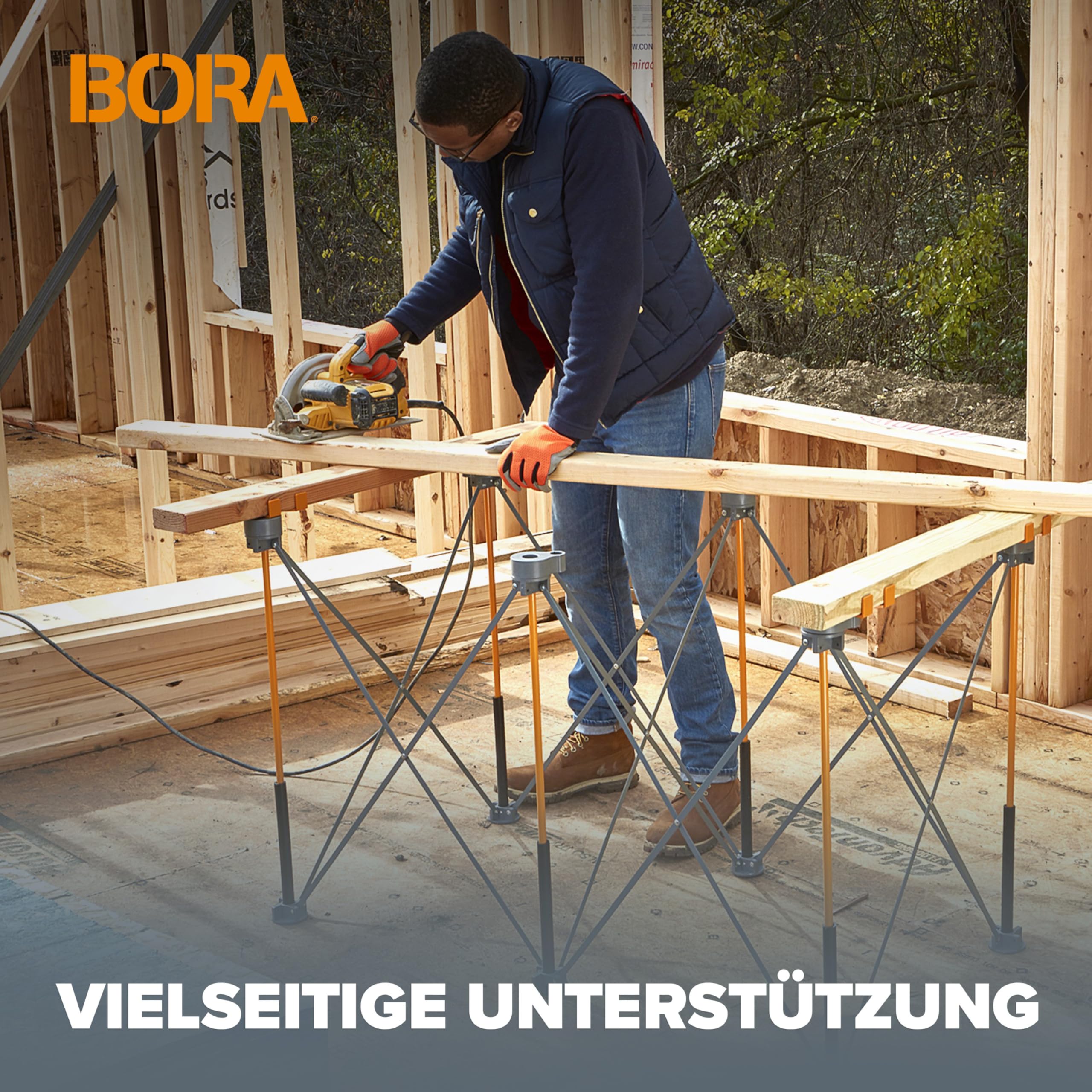 Bora Centipede CK6S Arbeitsständer tragbarer Tisch Sägebockstütze zusammenklappbare Stahlbeine orange schwarz 2 Ft x 4 Ft