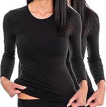HERMKO 17830 Lot de 2 Maillot de Corps Femme Manches Longues Woman Longsleeve Shirt Coton/Modal