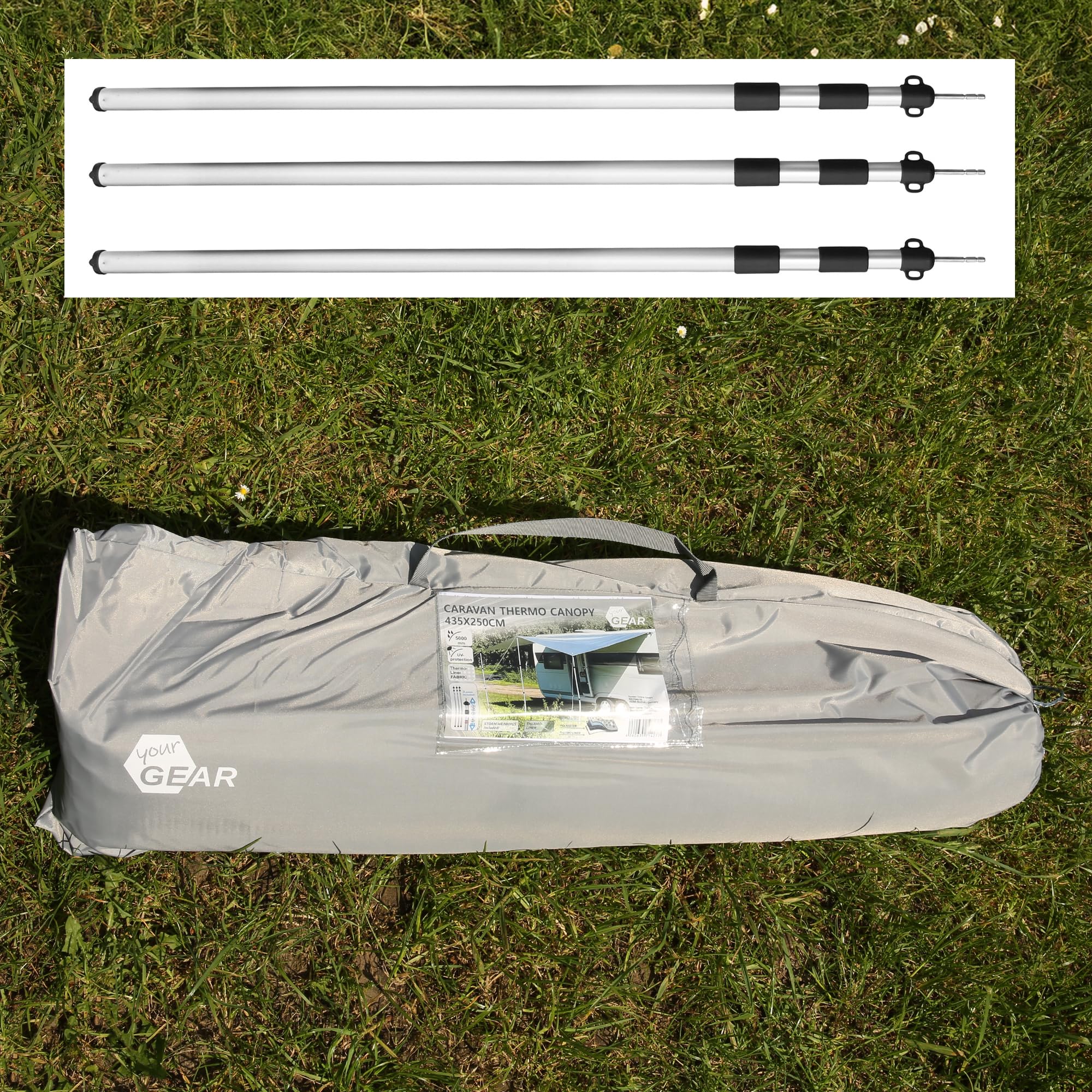 your GEAR Plandeka termiczna do przyczep kempingowych 435 x 250 cm – żagiel przeciwsłoneczny do przyczepy kempingowej UV 80+, odblaskowa, nieprzepuszczająca światła, wodoszczelna