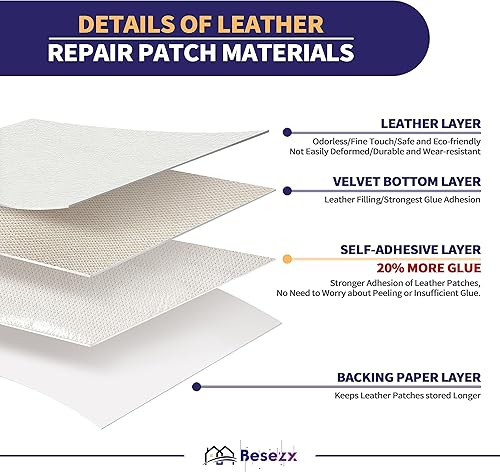 Miniatura 2 de Besezx Parche de reparación de cuero blanco autoadhesivo de 30 x 16 pulgadas, parches grandes de cuero blanco para muebles, kit de reparación de
