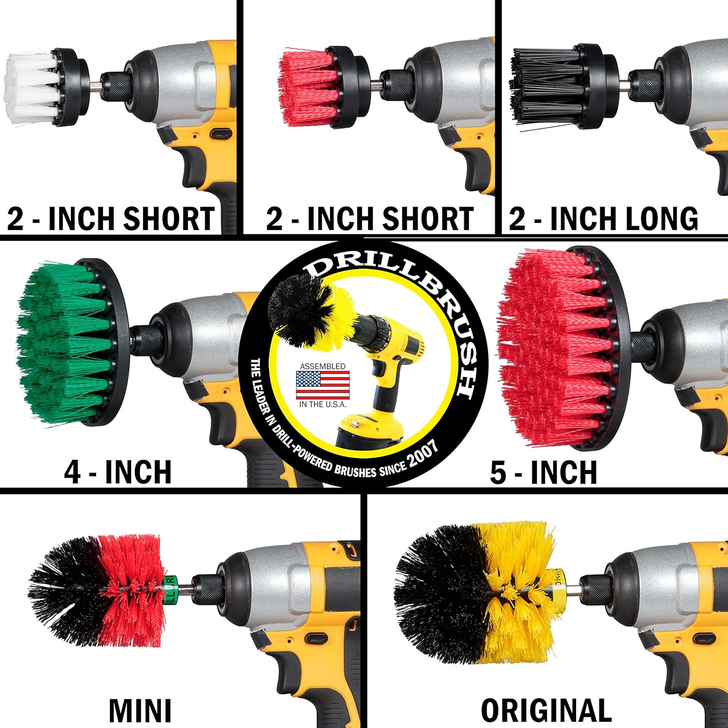 Drillbrush 7 Piece Bundle - Add a 2-inch Flat Brush to Our 6 Piece Variety Drill Brush Cleaning Set