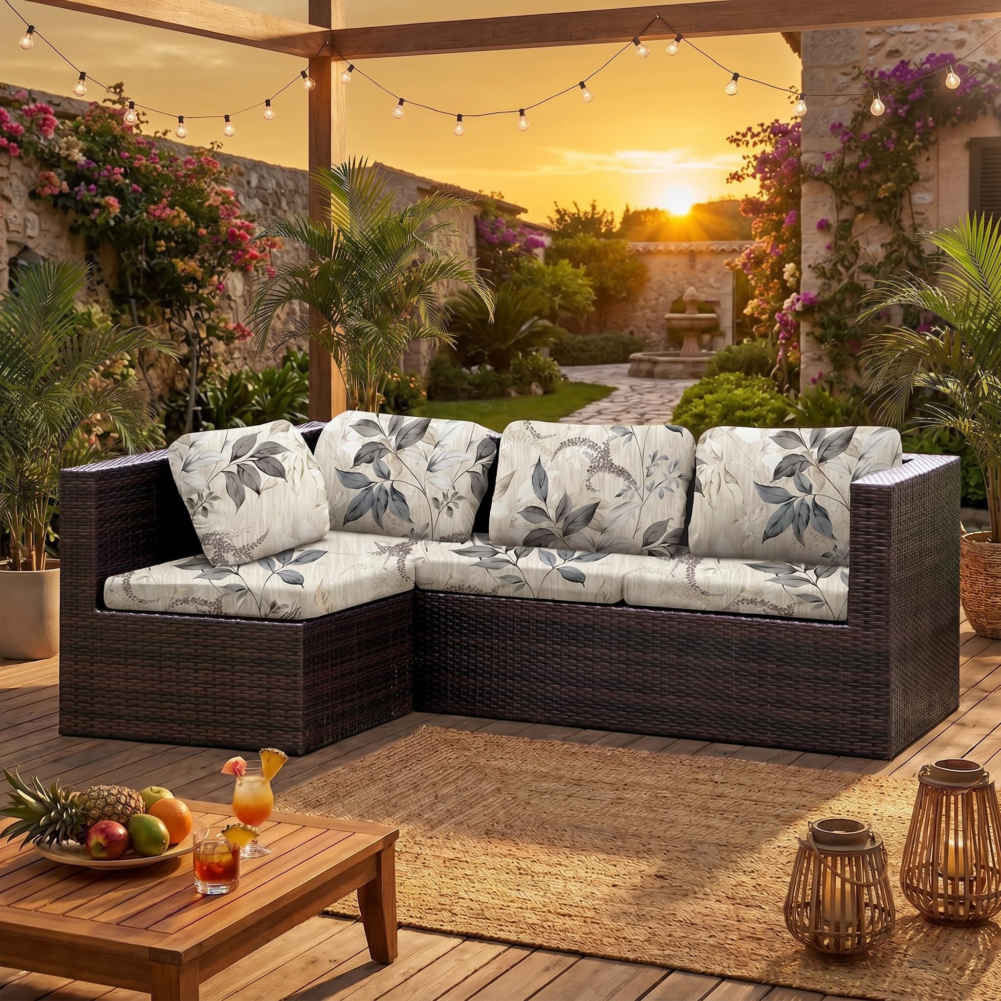LiveGo Housse de coussin extensible pour canapé d'extérieur - Housse de coussin de rechange douce et flexible - 8 fleurs