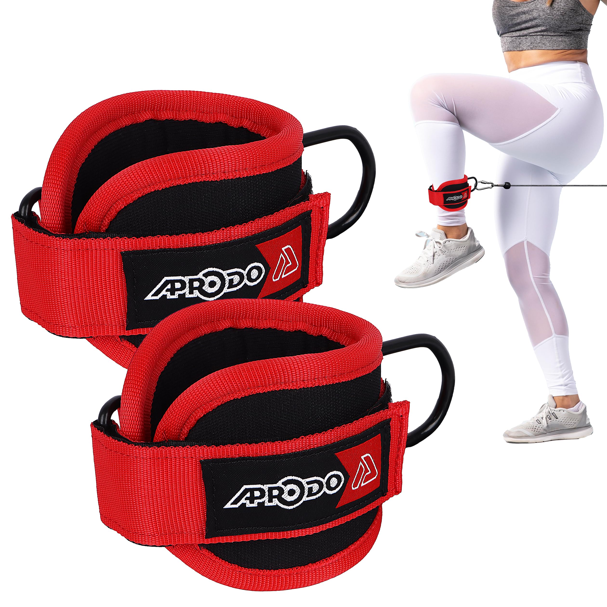 APRODO Neoprene Ankle Cuff Gym Straps, Stainless Steel D Ring, for Men Women [Sold as Pair] Free Size (RED)-image-32