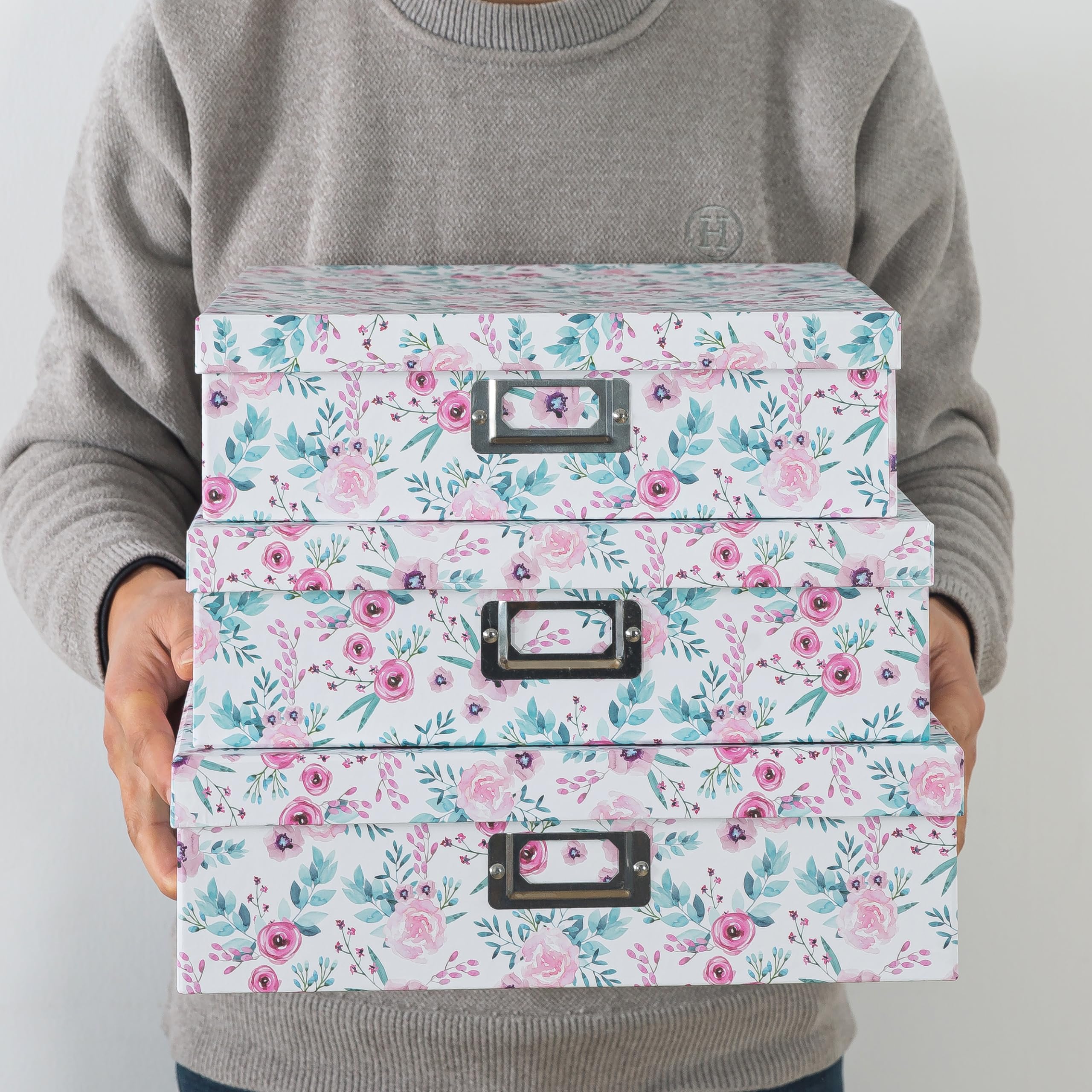 SLPR Dekorative Aufbewahrungsboxen aus Karton mit Blumen-Design (3er-Set, in voller Blüte) | Verschachtelbare Geschenkboxen mit Deckel für Andenken, Spielzeug, Fotos, Erinnerungen, Schrank,