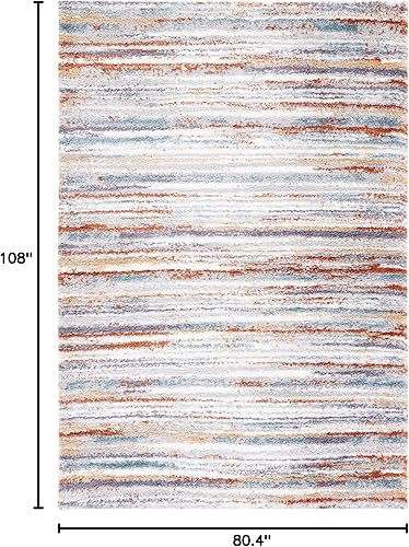 Miniatura 2 de Safavieh Berber Shag Collection BER565A - Alfombra de área de 6 pies 7 pulgadas x 9 pies color azul óxidomarfil a rayas no desprende pelusa 125