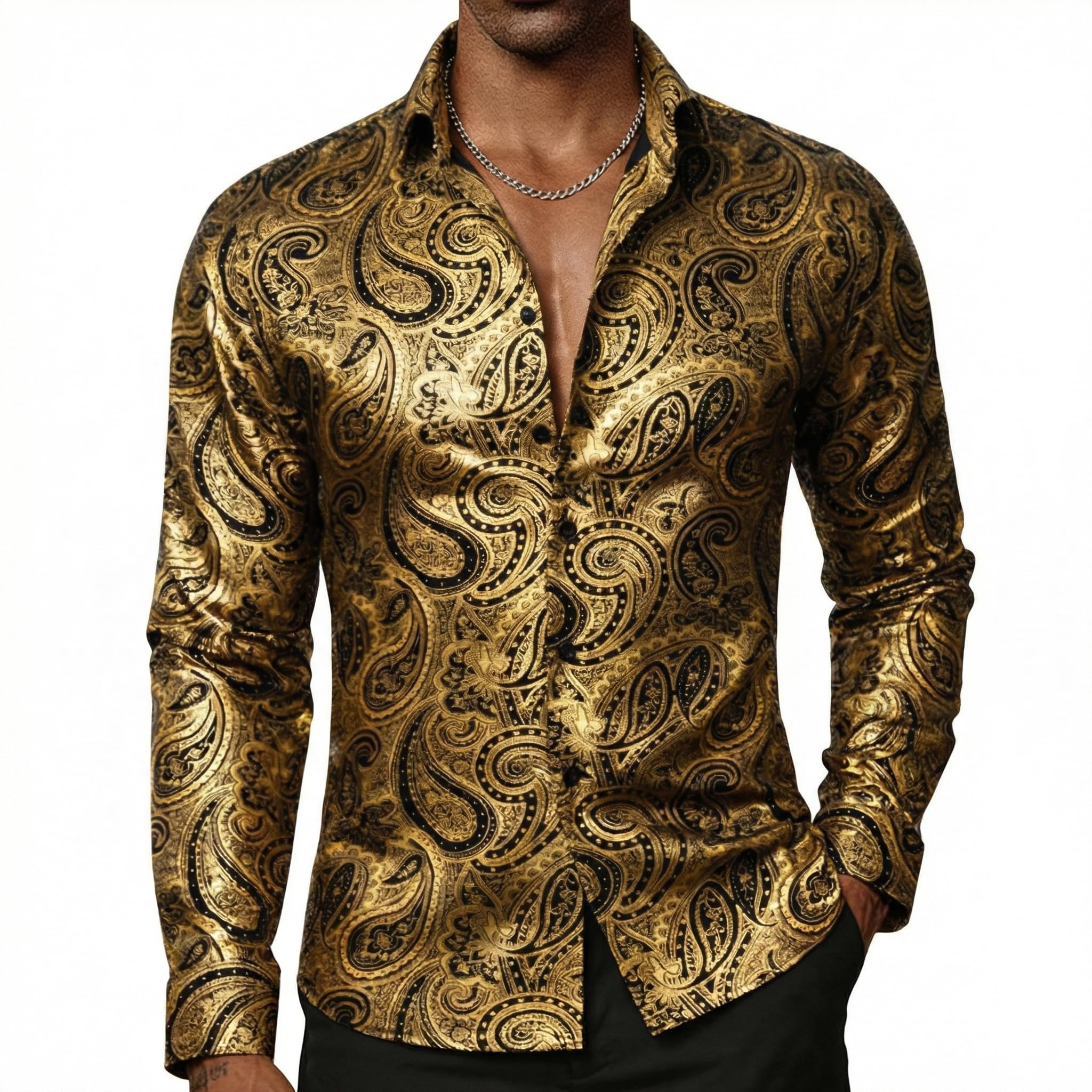 DiBanGu Metallic Paisley Dress Shirt